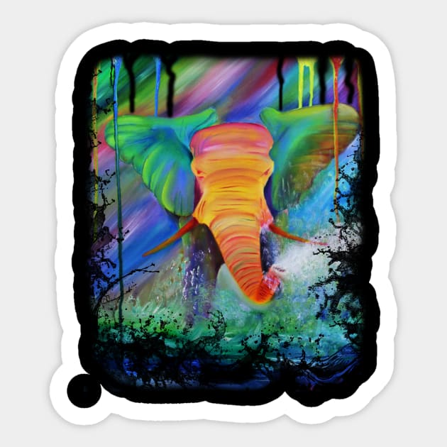 Colorful rainbow green elephant watercolor design art Sticker by starchildsdesigns